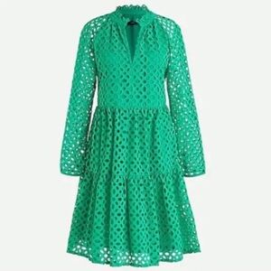 JCrew Eyelet Tiered Popover Dress in Vintage Kelly